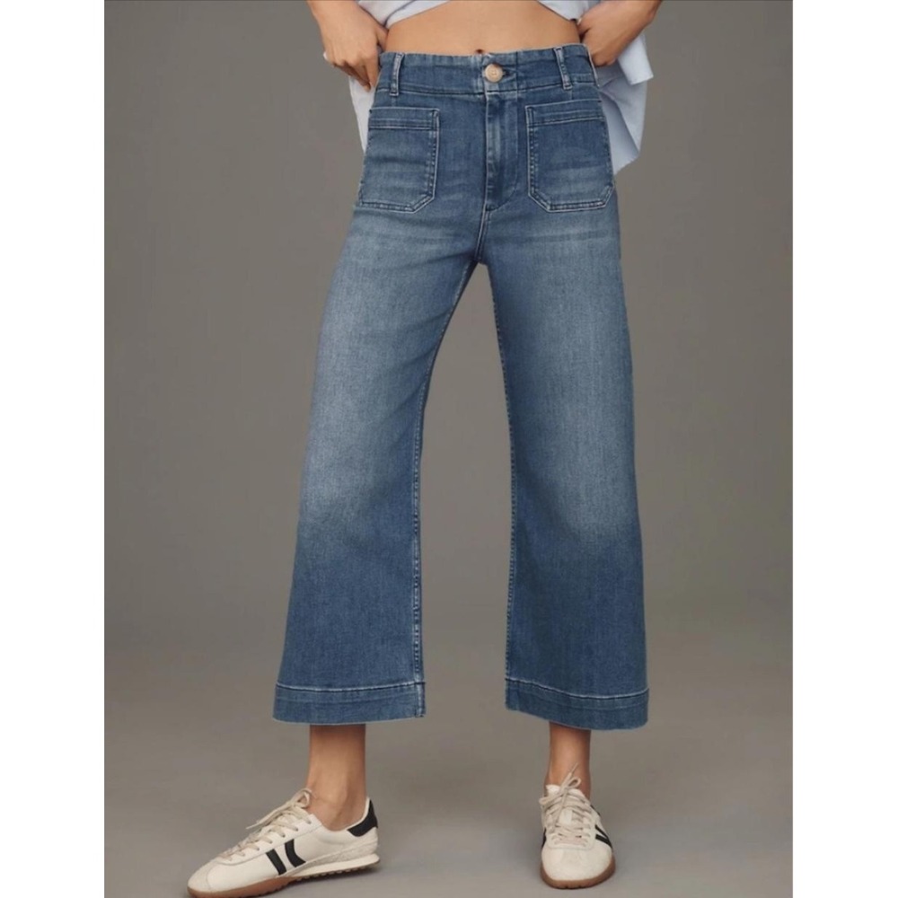 Maeve The Colette Jeans Womens 31P Blue High Rise Wide Leg Crop Stretch Denim
